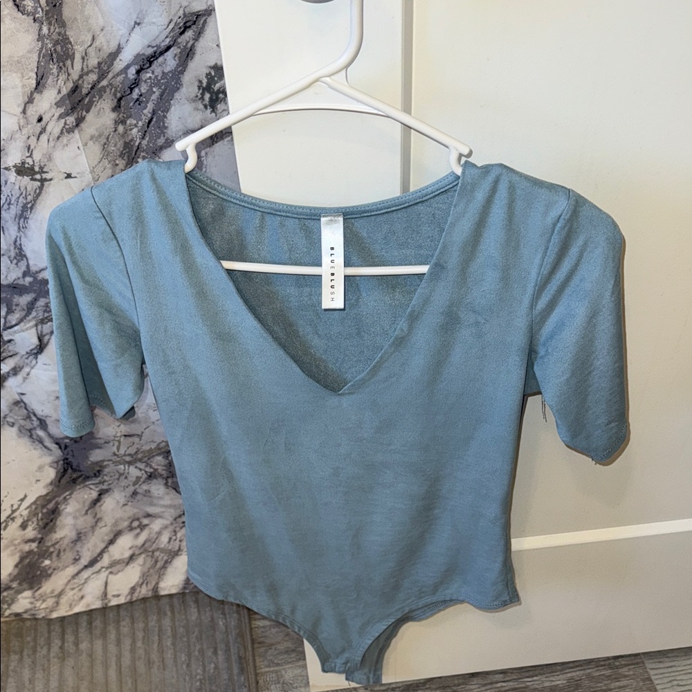 Blue Blush Sky Blue V-Neck Bodysuit